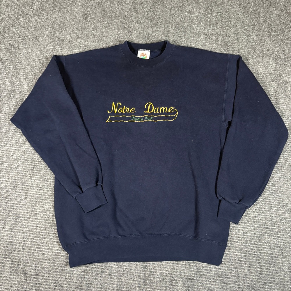 Vintage Notre Dame Fighting Irish Mens Large Navy Blue Sweatshirt Crewneck L